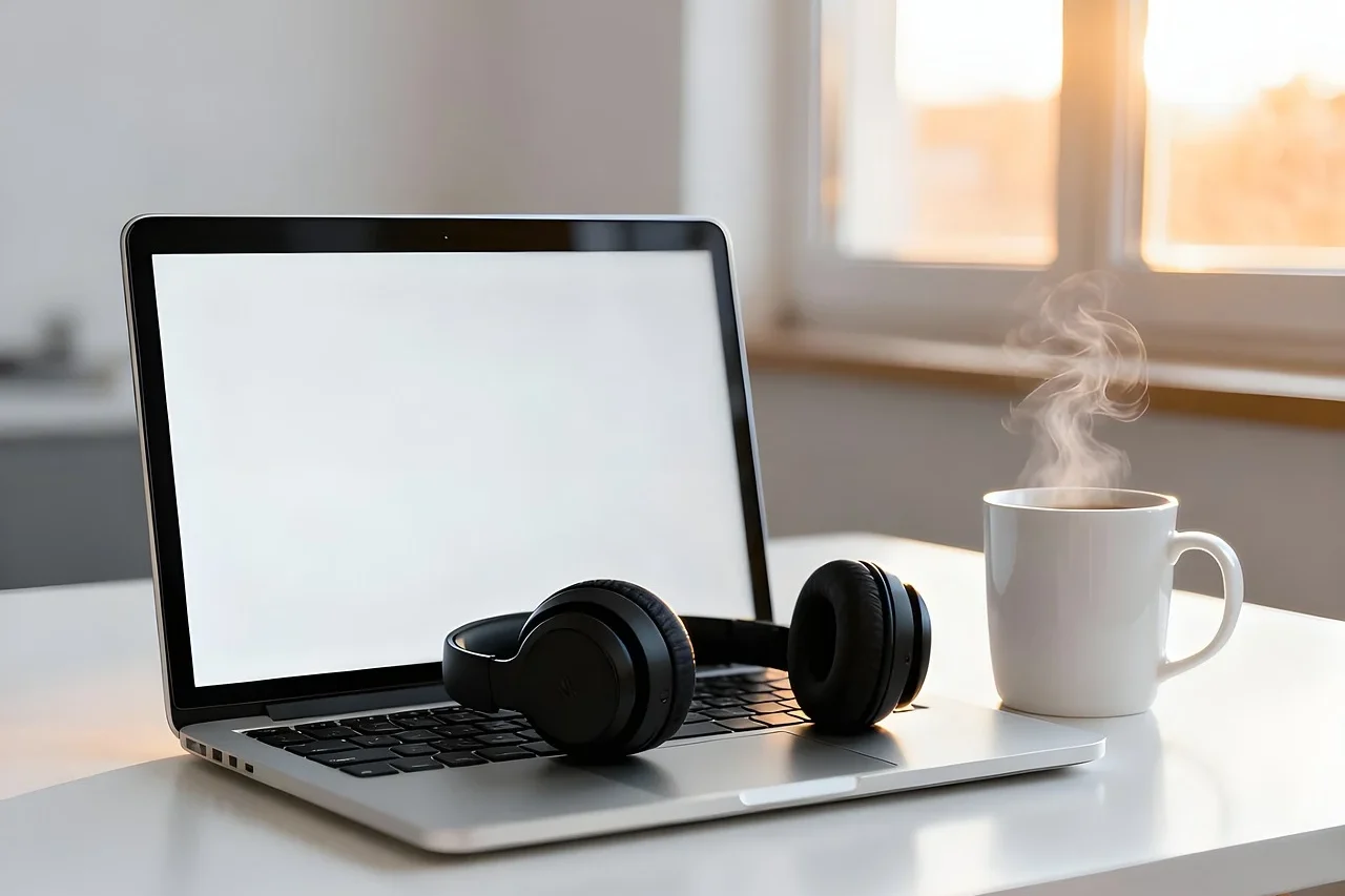laptop koffie headphone